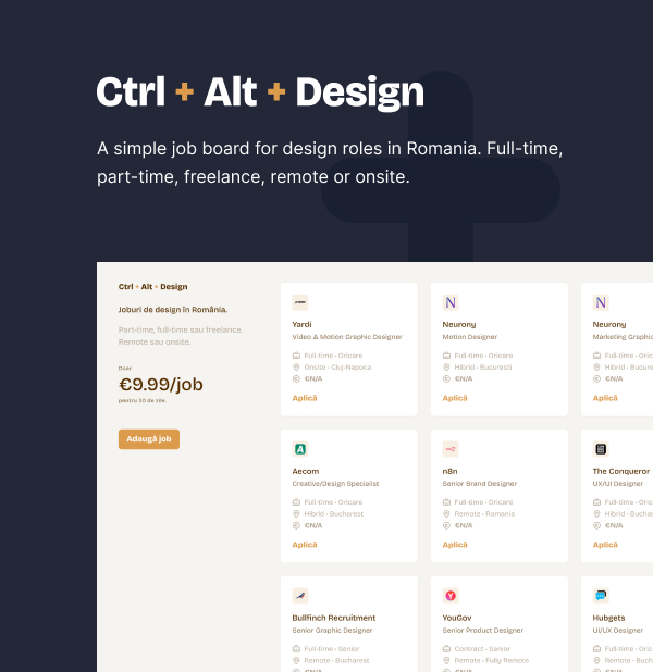 Ctrl + Alt + Design - A simple job board for design roles in Romania