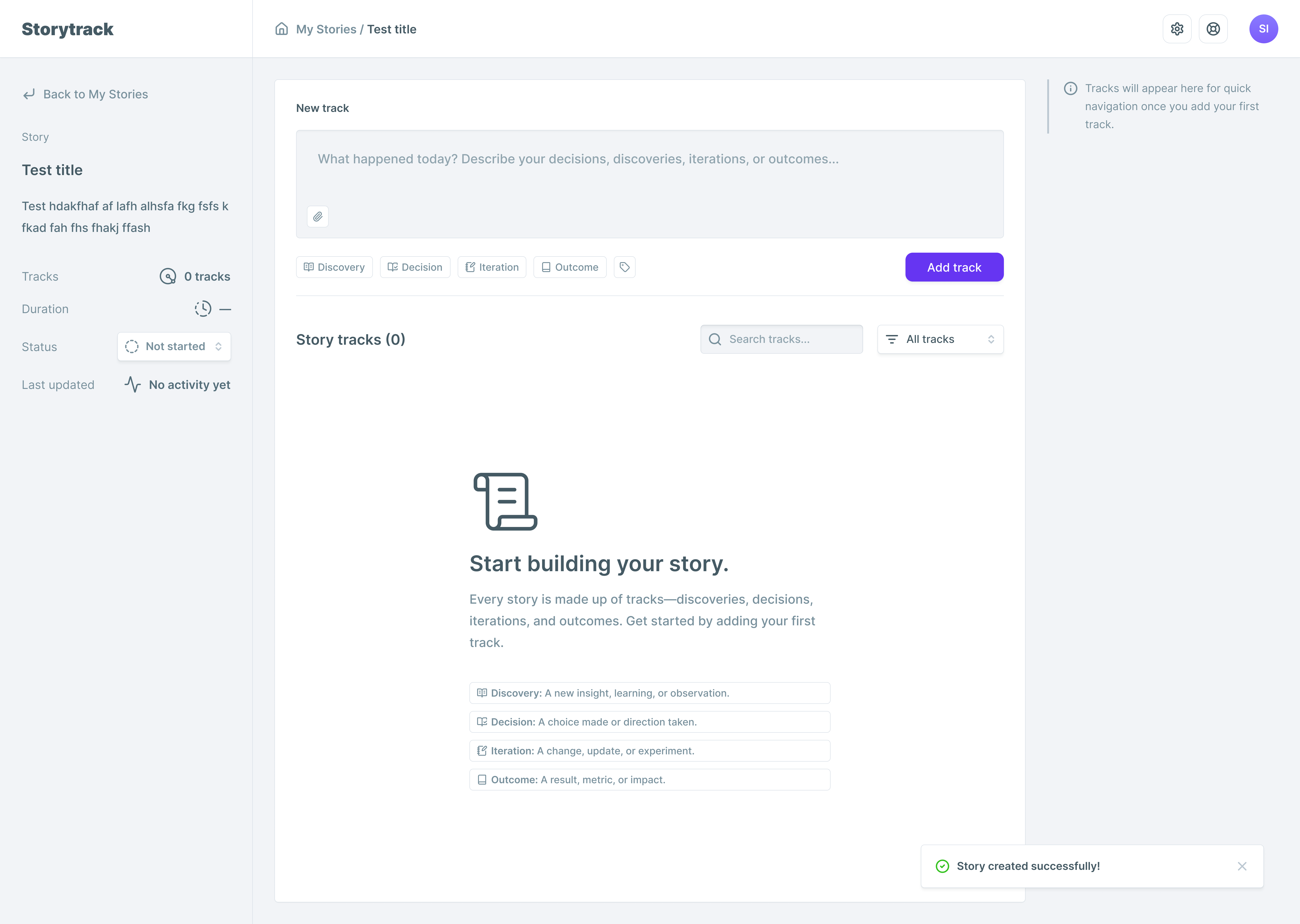 Early Exploration: Empty Story View